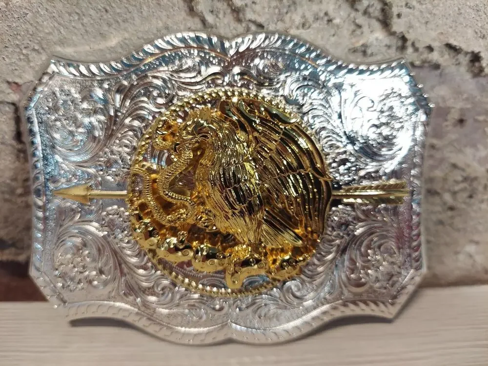 MUSVIKY Mens Cowboy Belt Buckle Western Golden Eagle Snake Big NEW